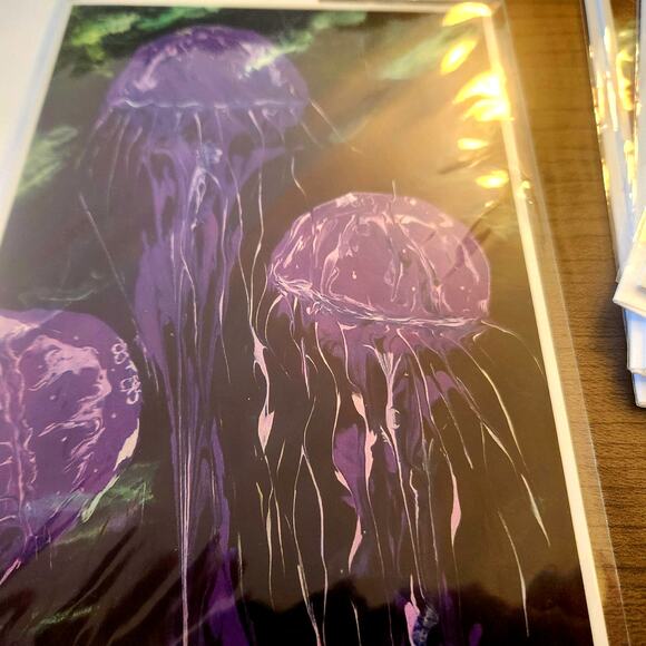 Purple Jellyfish 5"x7" Greeting Cards Set of 4 Acid Free Art Print Abstract - Picture 3 of 6